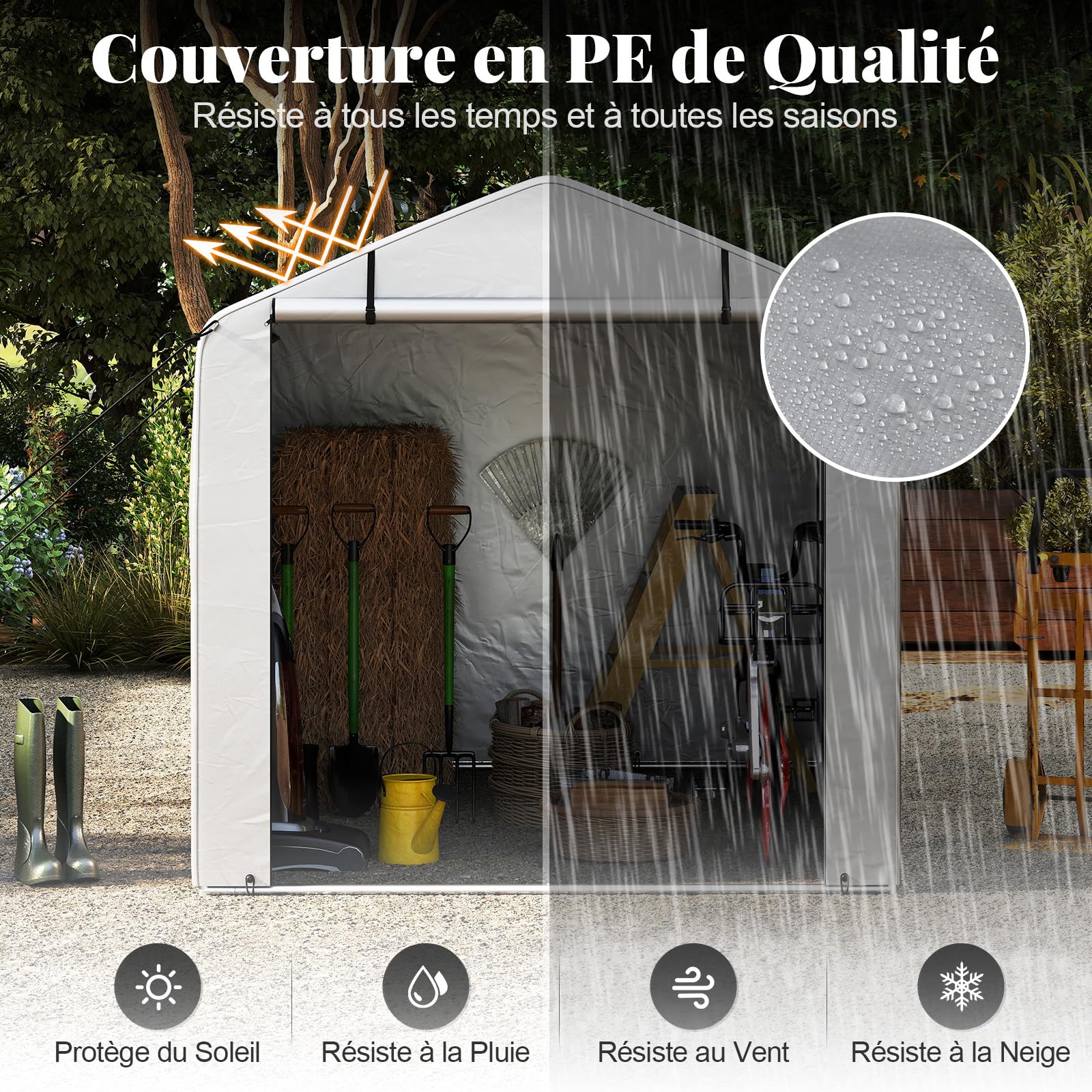 GYMAX Abri pour Motos, Vélos, Outils, Abri Extérieur Jardin Imperméable avec Porte Enroulable à Fermeture Éclair, Tente de Garage Protection,160x218x164CM