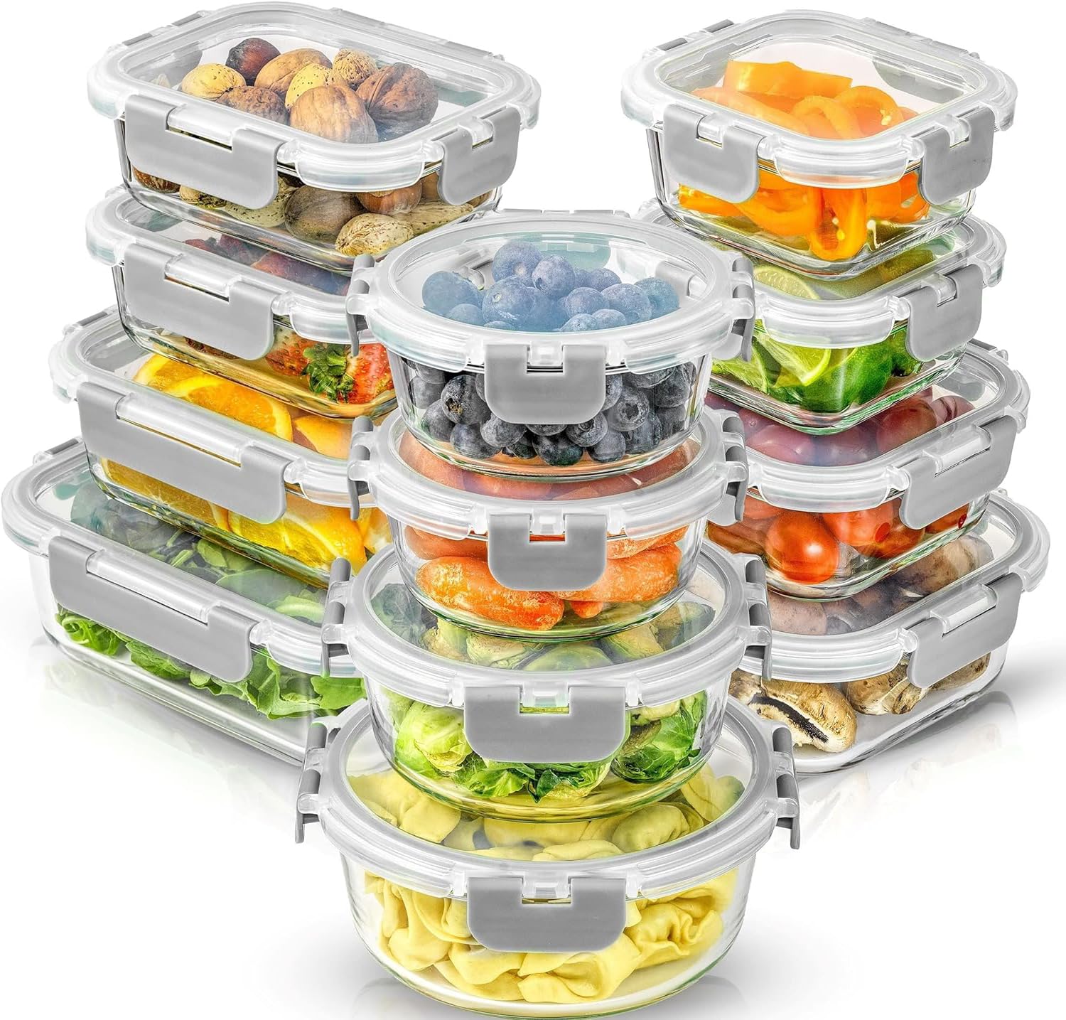 𝐏𝐈𝐂𝐂𝐀𝐒𝐈𝐎™ Glass Meal Prep Containers, 24 Pcs Glass Lunch Box Set-Airtight Food Storage Containers Sets for Healthy Portion Control Microwave, Oven, Freezer, Dishwasher Safe, Snap Locking Lids