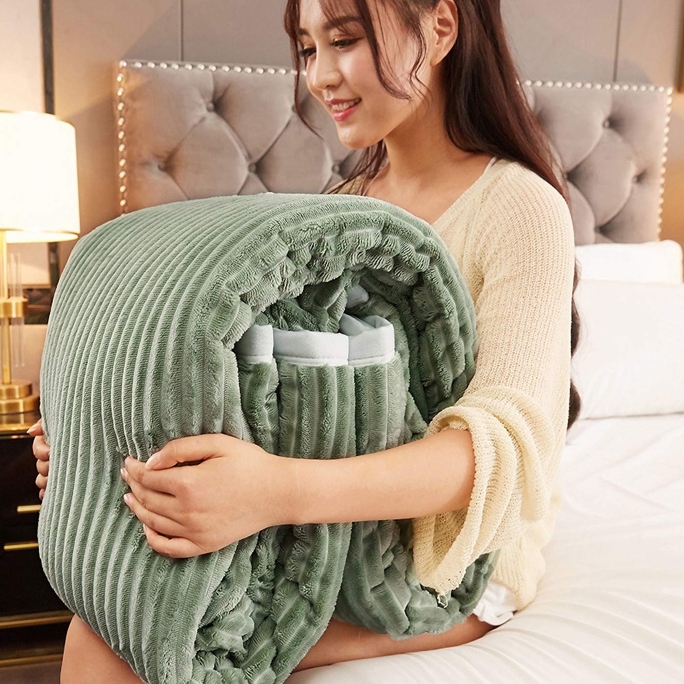Manta para Cama,Manta de Sofá, Tacto Aterciopelado, Reversible de Franela/Sherpa, Suave, Transpirable, Ligera, Ecológica y de Fácil Cuidado