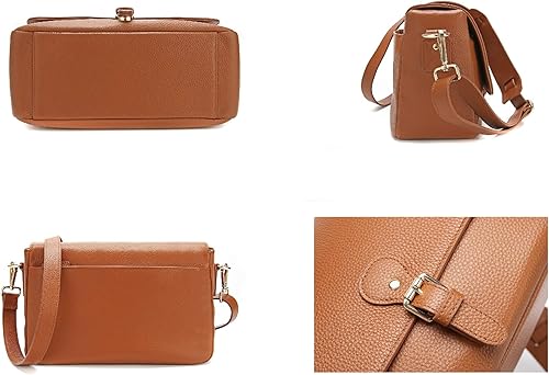 Miniatura 8 de Meliae - Bolso para cámara DSLR para mujer, elegante bolsa de hombro de cuero genuino para viajes, bolso bandolera vintage para Canon Nikon Sony