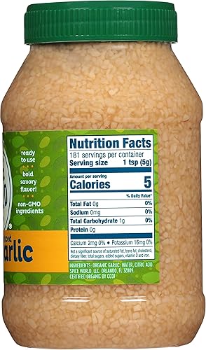 Miniatura 2 de Ajo Picado Orgánico de Spice World – Envase a Granel de 32oz, Certificado Orgánico por USDA con Ingredientes no OGM – Condimentos Listos para Usar
