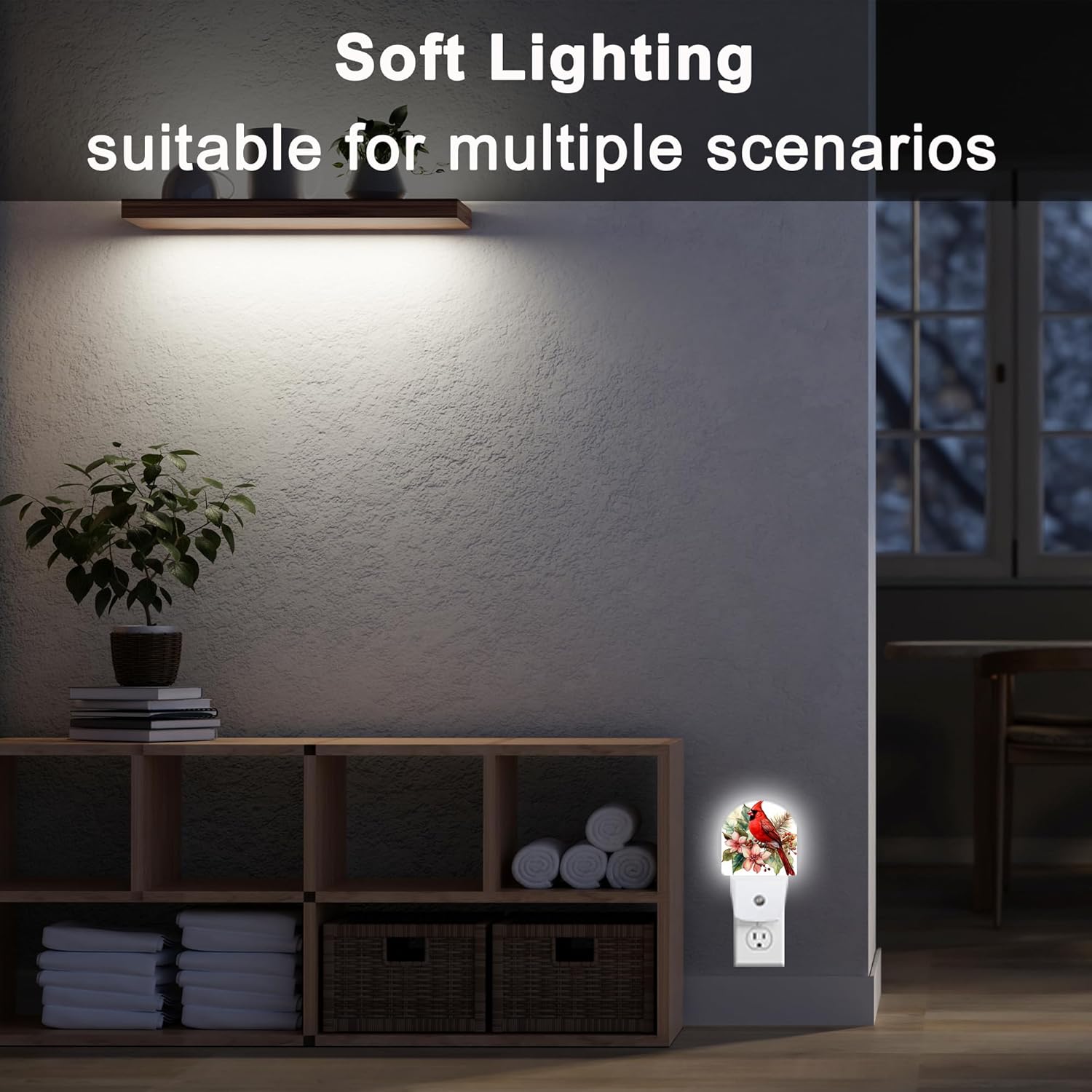 Night Light,Red Cardinal Bird Flowers Night Lights Plug Into Wall for Bedroom Bathroom Kitchen Hallway Stairs Hallway, Plug-in, Energy Efficient Decor Desk Lamp Gifts