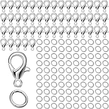 50 Pieces Clasps for Jewellery, Fasteners and Clasps for Jewellery, Bracelet Clasp, Clasp Necklace, with 100 Open Jump Rings, for Jewellery Making, Silver