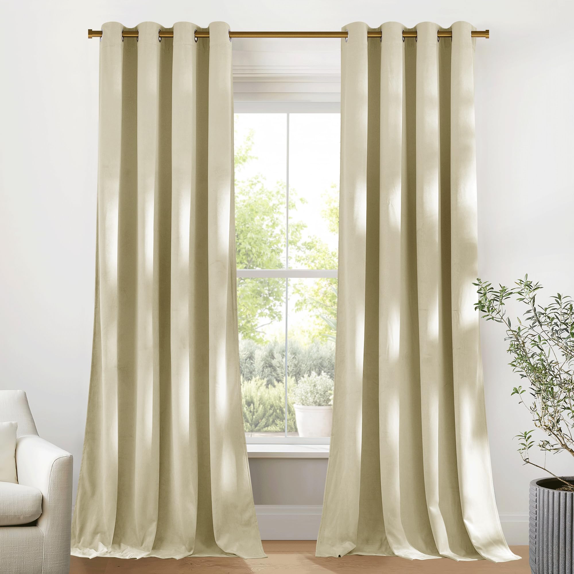 PONY DANCE Cortinas Salon Modernas 2 Piezas, Cortinas de Terciopelo(300 g/m2), Opacas Termicas Aislantes con Ojales para Dormtiorio Matrimonio/Comedor/Habitacion,132x240cm,Beige Claro