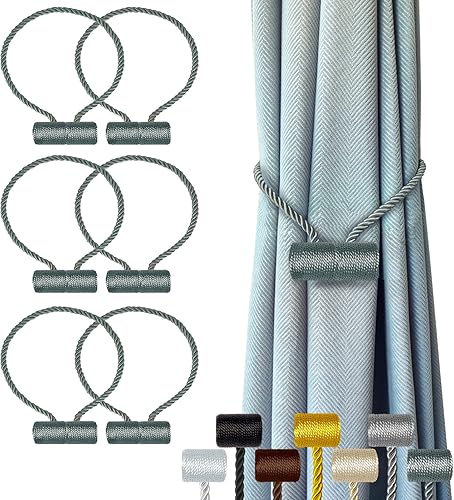 Miniatura 7 de Hion Paquete de 6 alzapaños magnéticos para cortina, dorados, abrazaderas de cortina, hebillas, soportes de ganchos para el hogar, dormitorio,