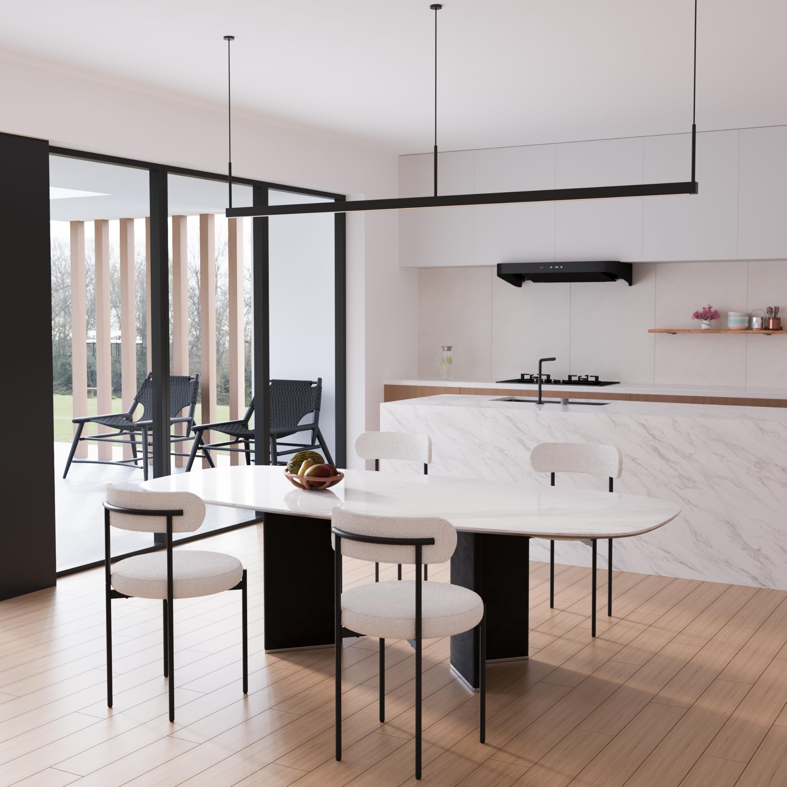 Juego de 4 sillas de comedor redondas modernas, tapizadas con patas de metal resistentes, fácil montaje y tela Boucle para cocina, sala de estar, bistró o espacios pequeños 9