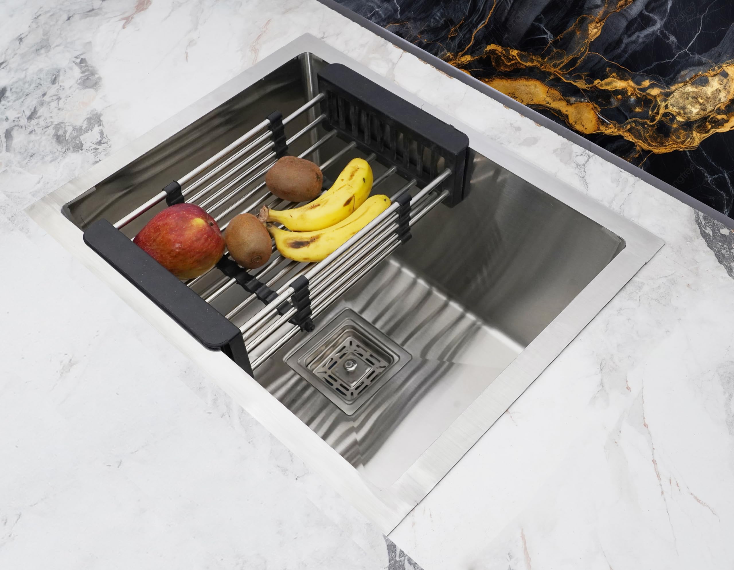BOWLS & MORE | 18" x 16" x 10" Single Bowl Handmade Kitchen Sink With Soap Dispenser and Steel Vegetable Basket | 304 Grade Heavyduty Stainless Steel | Matt Finish (Silver) (B0CLT5XKJ3) Amazon Price History, Amazon Price Tracker