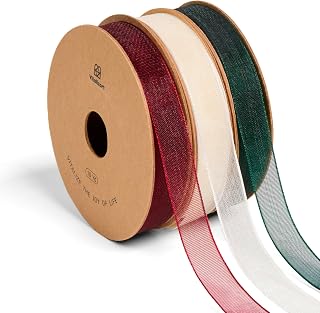 Vitalizart 3/8" x 30Yd Organza Ribbon Christmas Sheer Gift Wrapping Ribbon