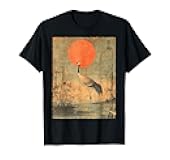 Vintage Crane and Red Sun Vintage Japanese Woodblock Art T-Shirt