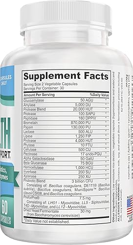 Miniatura 2 de Suplemento de apoyo para la salud intestinal (todo en 1) con prebióticos, probióticos, postbióticos y enzimas digestivas  Nutrir, limpiar y