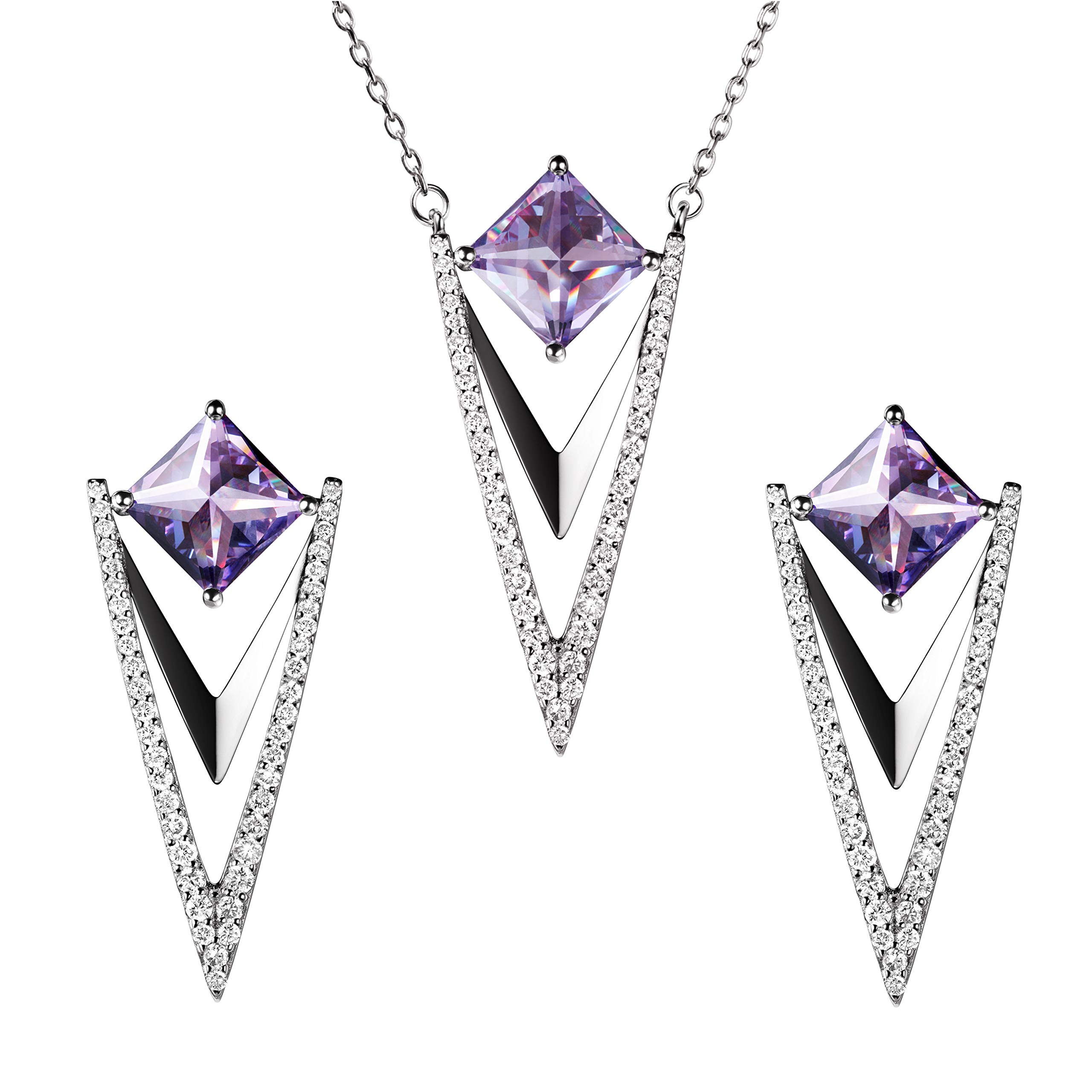 Franki Baker Art Deco Style Amethyst & Diamond CZ Earring & Pendant Set