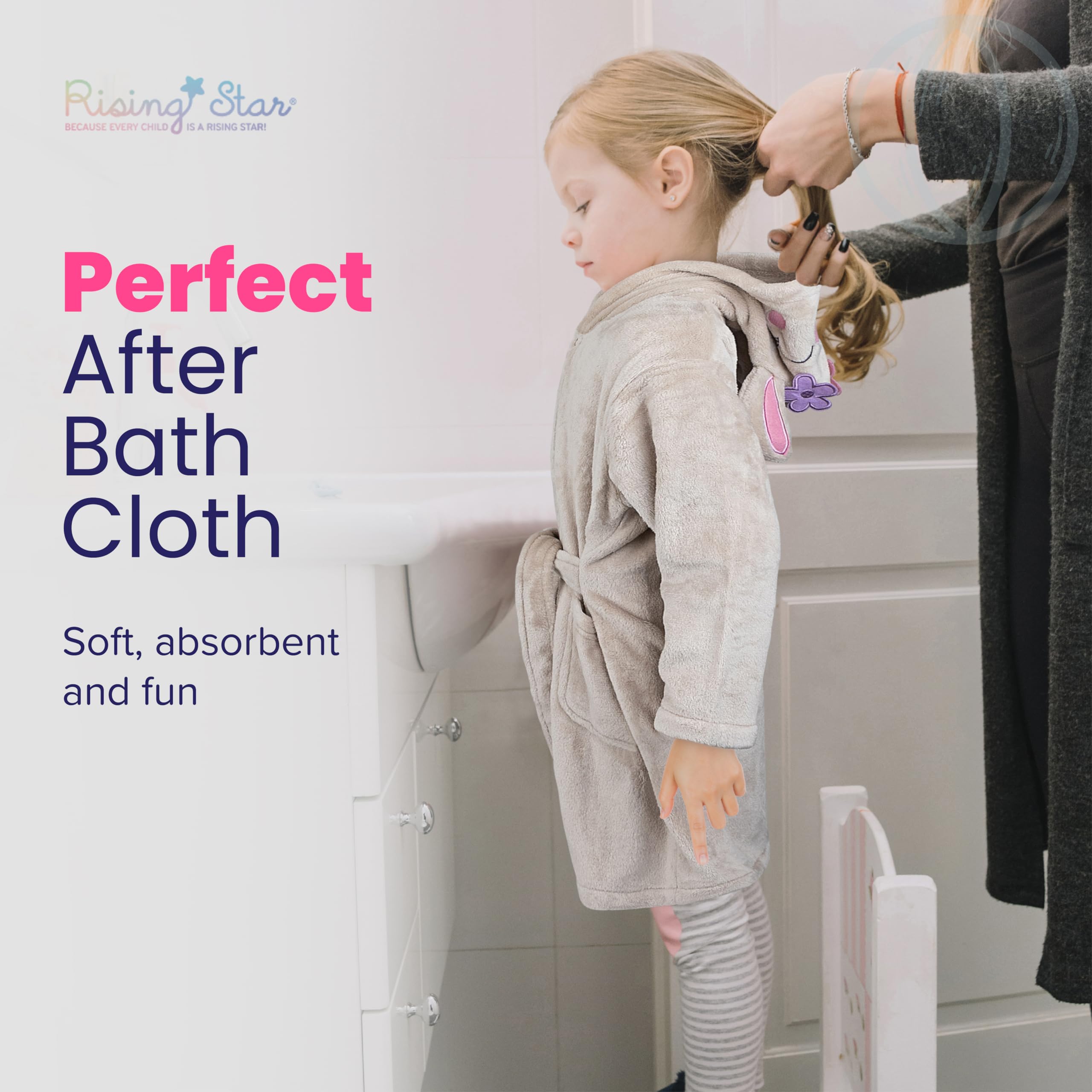 Rising Star Bata de baño de felpa suave con capucha para niños y niñas, regalo de unicornio, para niñas grandes (talla 3T - 8)