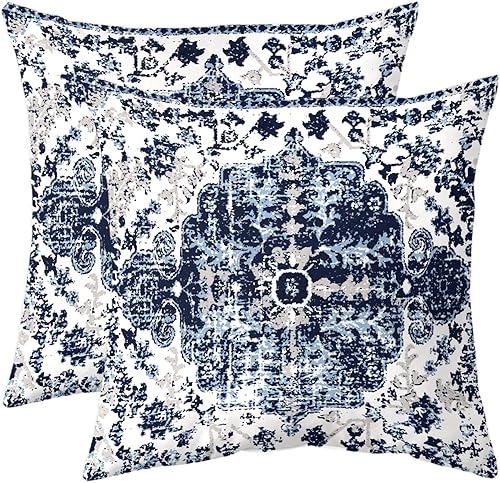 chiinvent Juego de 2 fundas de almohada bohemias de 16 x 16 pulgadas, fundas de cojín de lino y algodón para exteriores, diseño bohemio vintage,