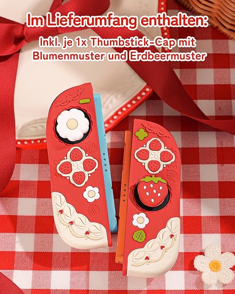 GeekShare Soft Silicone Protective Case for Switch 2 (2025) Separable Protective Case Scratch-Resistant Switch 2 Case with 2 Thumb Grip Caps (Cream Strawberry (Red)