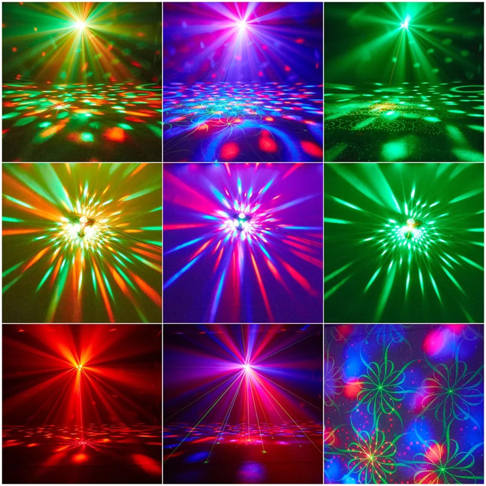 4 in 1 Disco Ball DJ Party Lights, 3 RGB Disco Lights+Red and Green Pattern Lamp Strobe Lighting for Home Room Dance Parties Birthday Karaoke Halloween Christmas Wedding Show Club Decorations