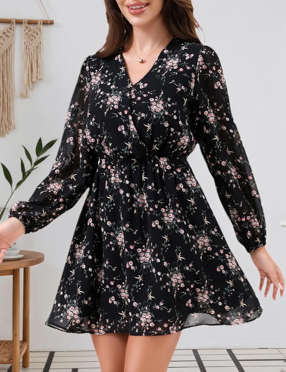Dresses for Women 2026 Casual Spring V Neck Wedding Guest Dress Long Sleeve Fashion Beach Vacation Clothes - Image 3
