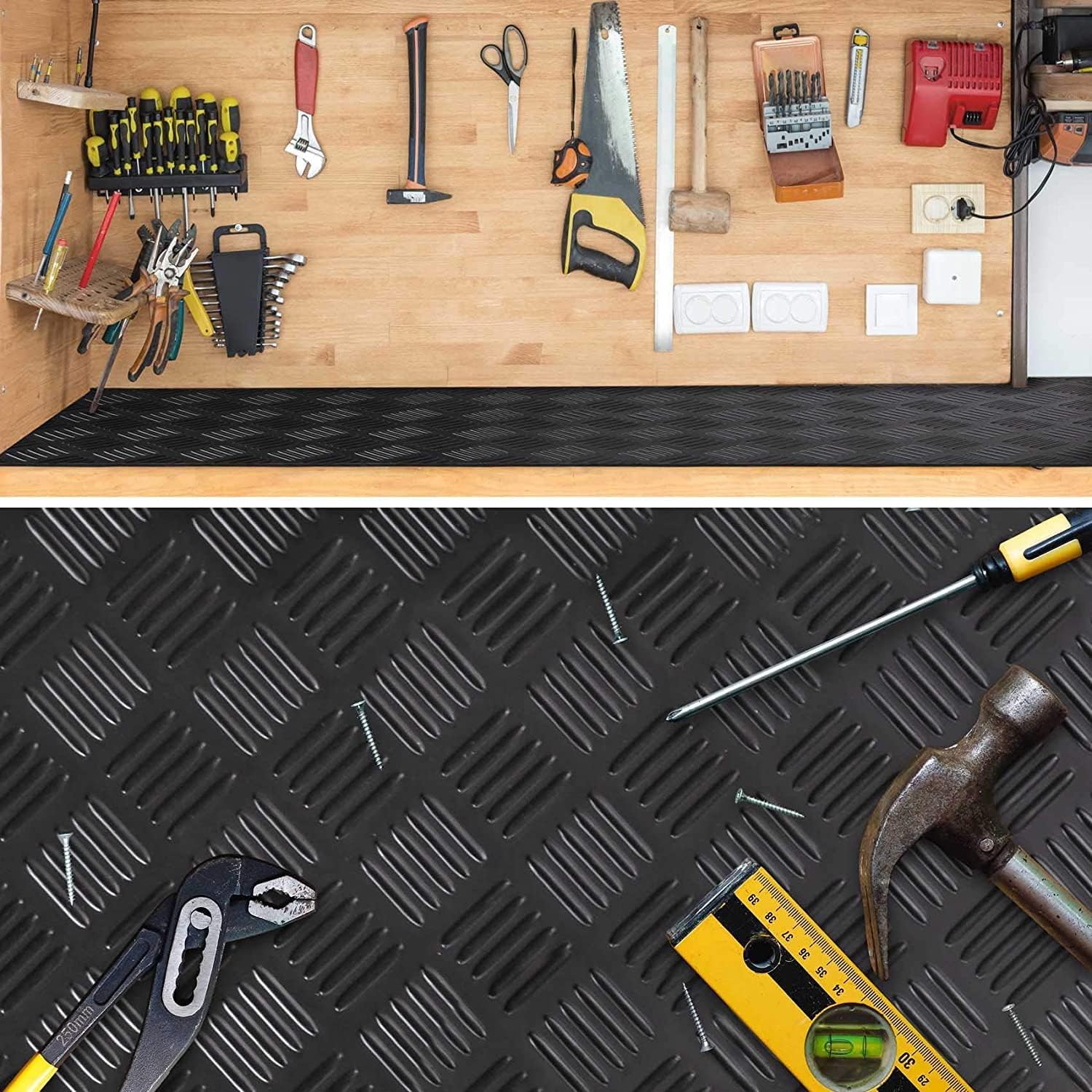 Tapis de sol de garage en caoutchouc damier,5 mx1 m,Rouleau de tapis antidérapant résistant à l'usure,3 mm d'épaisseur,Grand tapis en caoutchouc pour usine, salle de sport, laboratoire, garage