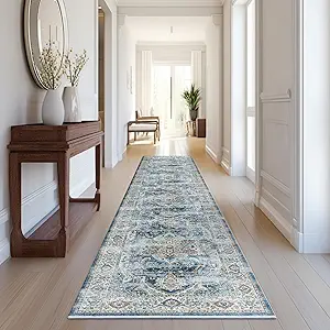 Madane Runner Rugs for Hallway 2x10 Long Washable Non-Slip Hallway Runner Rug Low-Pile Stair Kitchen Runner Soft Throw Carpet for Entrance Living Dining Laundry Room (Navy, 2 x 10)