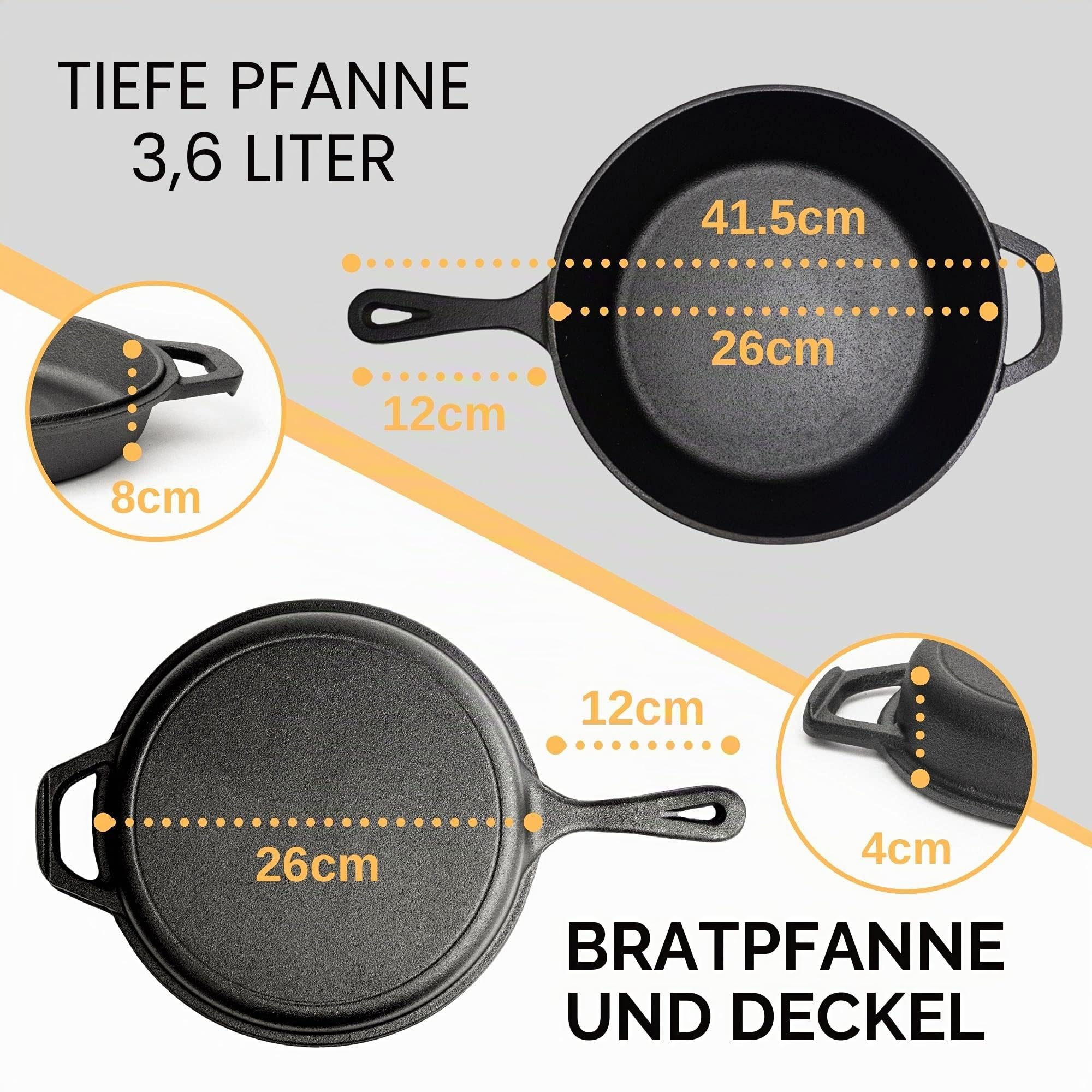 nuovva Vorgewürzter Dutch Oven Topf – Gusseiserne Bratpfanne & Grillplatte – 2-in-1 Kombi-Kocher mit Deckel – 3,2 Quart Dutch Oven, 10,25 Zoll Bratpfanne