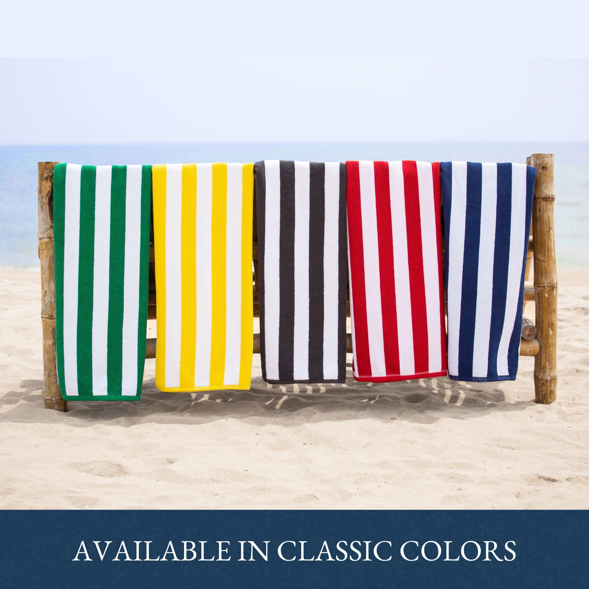 LANE LINEN 100% Baumwolle Strandtuch, 2 Stück Strandtücher Set, Cabana Stripe Pool Handtücher, Übergroße Strandtücher für Erwachsene (76.2x152.4 cm), schnell trocknendes Handtuch,Blau E