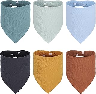 Baby Bandana Drool Bibs, Muslin Bibs Teething Bibs Soft & Absorbent Muslin Neck Scarves Drool Bibs with 2 Adjustable Snap Button Bibs for Toddlers, Unisex, Boys 6 Pack Bibs Set(Multi)