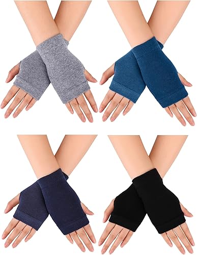 Blulu Guantes cálidos sin dedos con agujero para el pulgar, guantes de conducción cómodos sin dedos, guantes de punto para hombres y mujeres