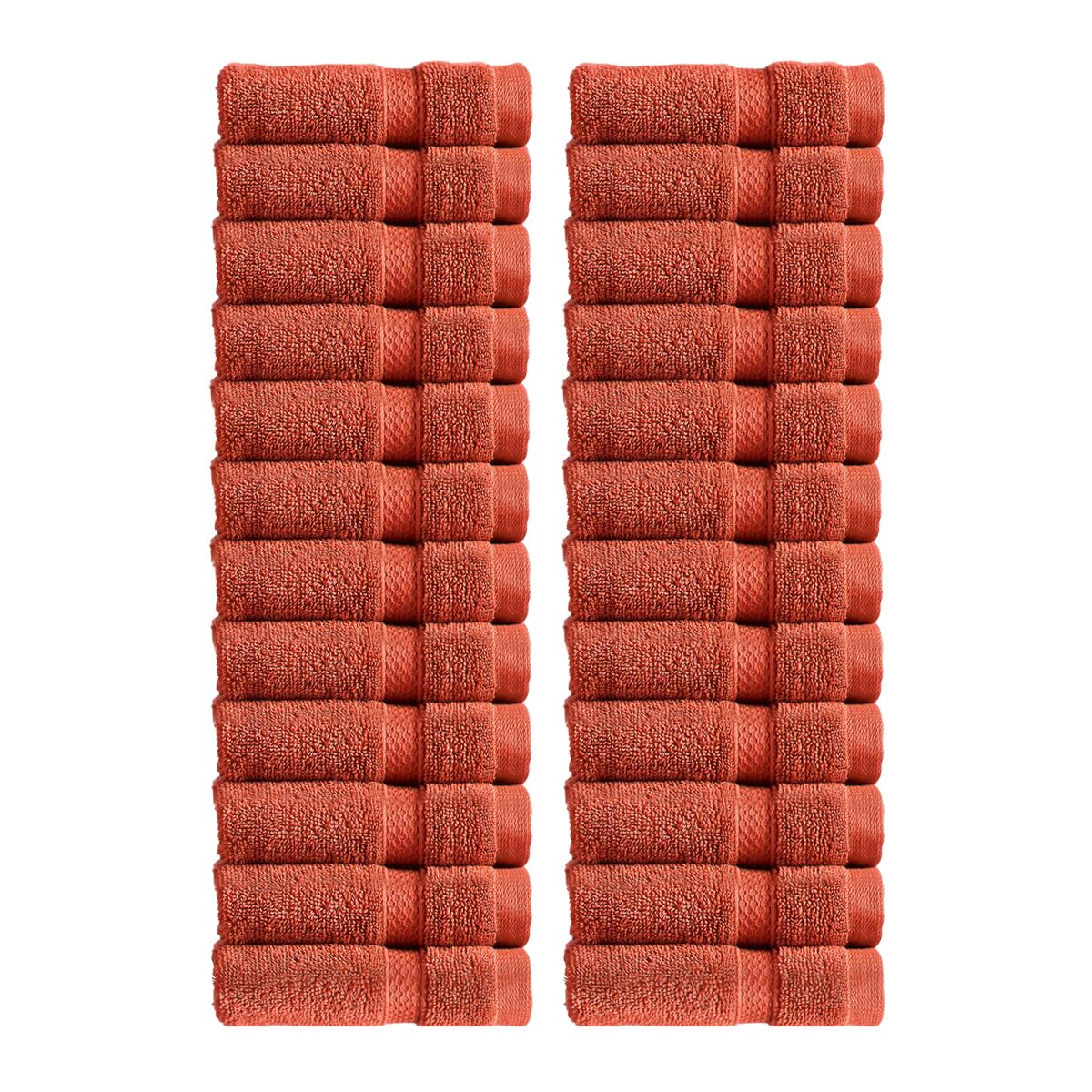 Christy Chroma Face Cloths Set | Pack of 24 | Soft Velvety Smooth Bathroom Flannels | Bold and Bright | Face and Body Wash Cloths | 100% Cotton | Burnt Sienna Red