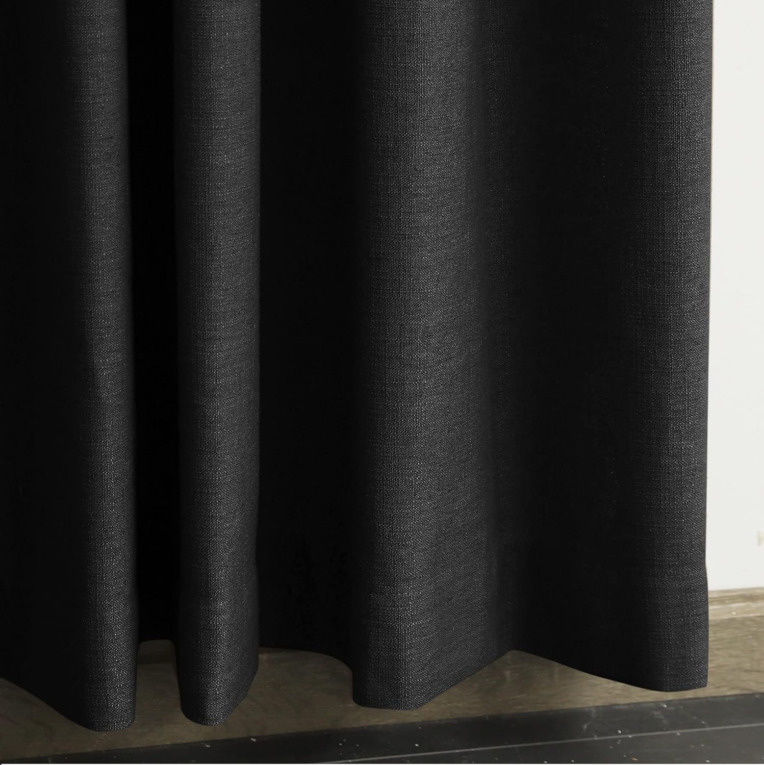 Fcosie 216 Inches Long Natural Linen Curtains Noise Reduction Panels Grommet Light Reducing Curtain Privacy Protection Drapery Thermal Insulated Window Drapes, Black, 50" W by 216" L, 2 Panels