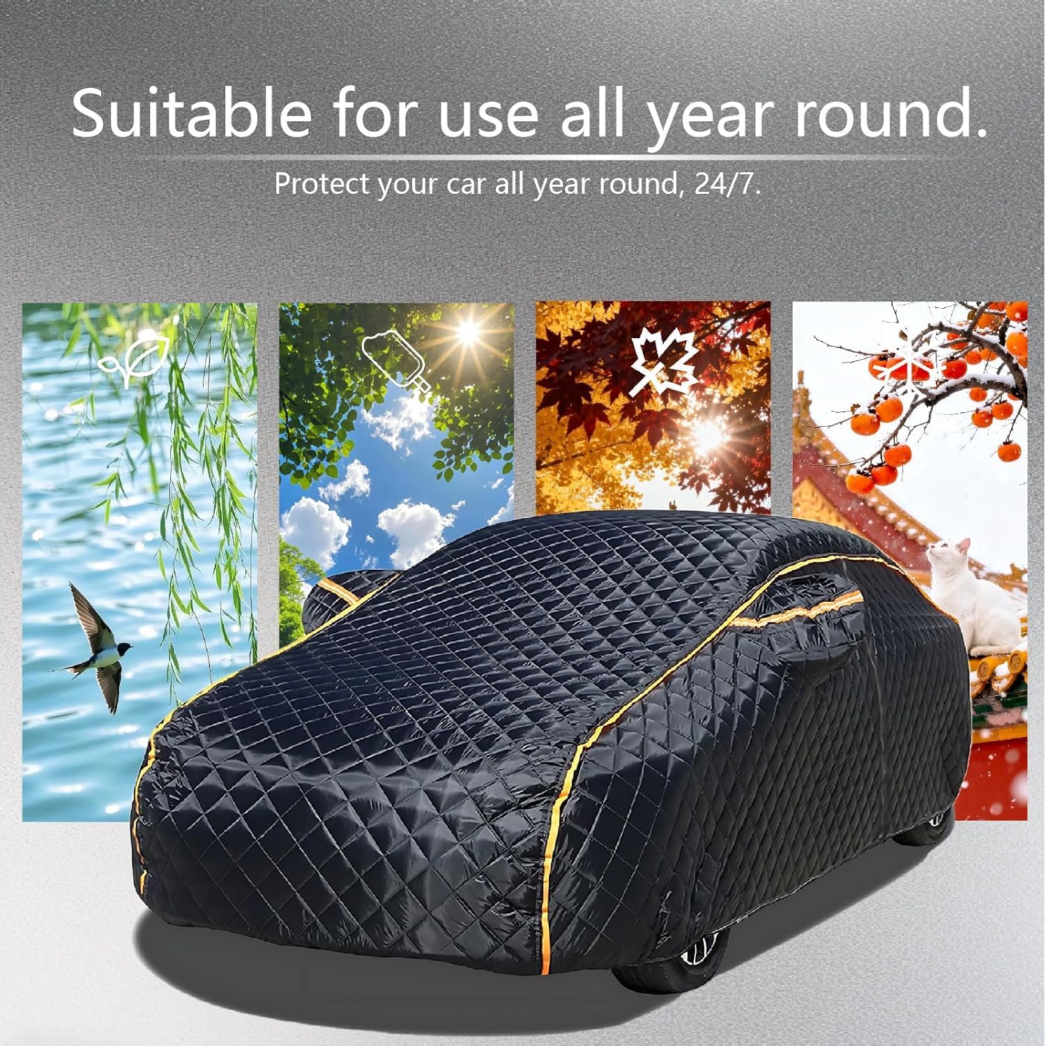 Housse Voiture Exterieur Anti Grele pour Hyundai Kona 2024-2026 | Bâche Voiture Anti-Grêle 5 Couches en Coton Rembourré Imperméable Protection Neige Pluie UV Rayures,Tous Temps