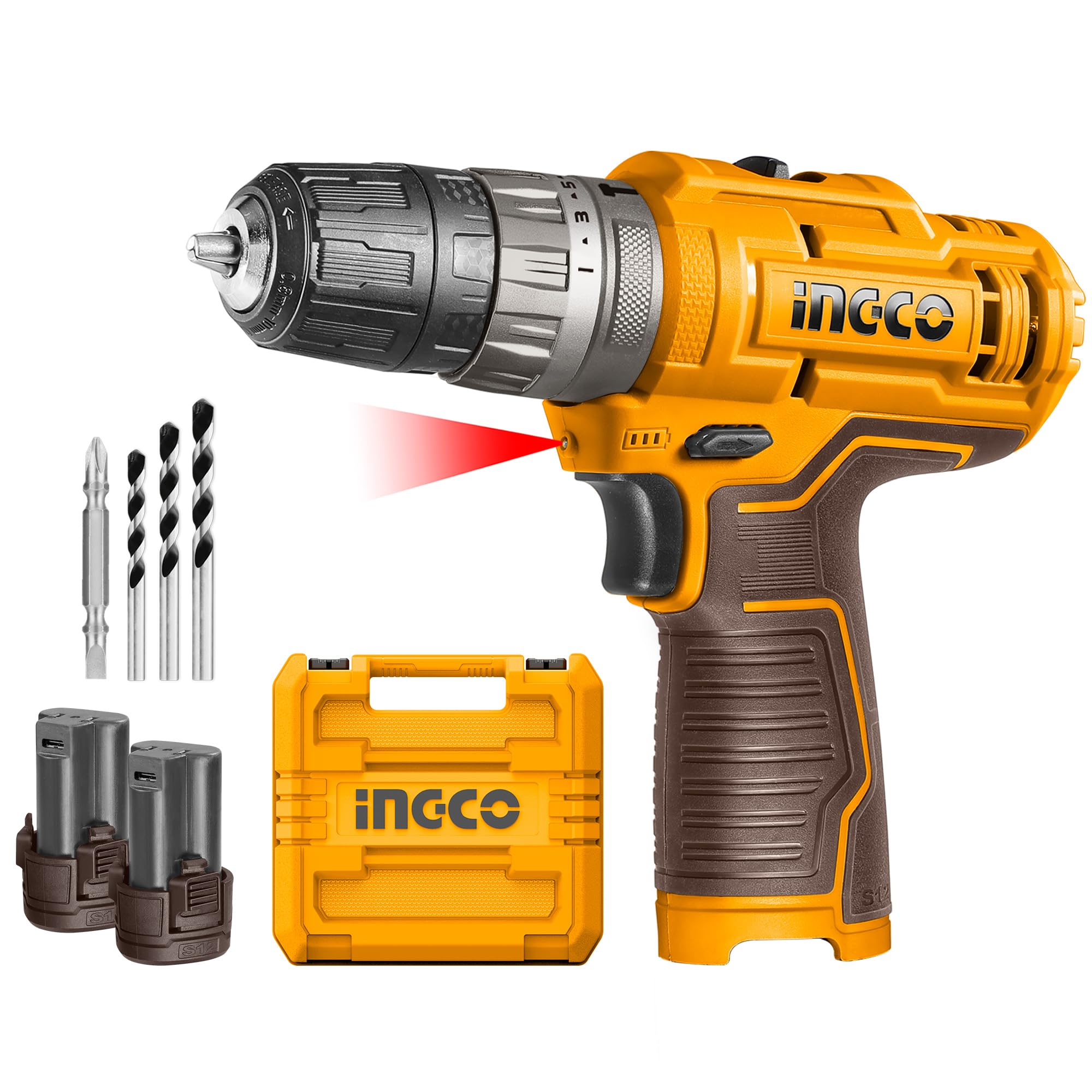 Ingco Cordless Drill Machine, Battery Drill Machine With 2 Pcs Batteri