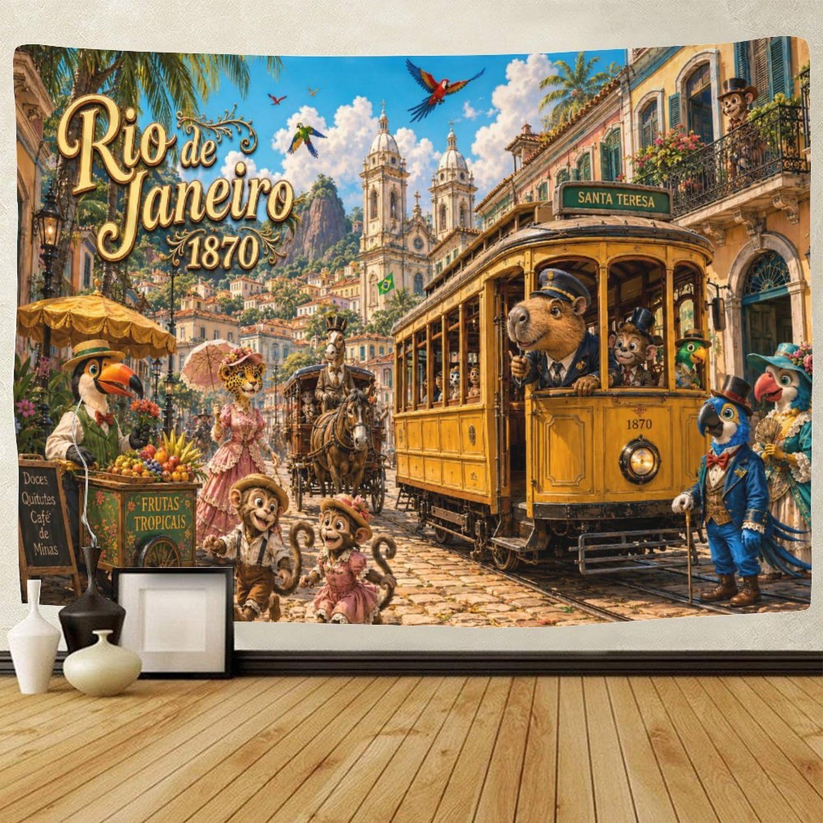 ASDFGHJKLZA Vintage Rio De Janeiro Streetscape Tapestry for Bedroom Wall Hanging Decor 3D Print Tapestries Poster Home Decoration Living Room College Dorm 150cmx200cm