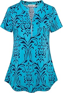 Ninedaily Women's Summer Tops Short Sleeve Casual Blouse Zip Floral Tunic Shirts