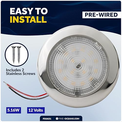 Miniatura 4 de Five Oceans FO2631 - Lámpara de techo LED tipo domo, 3-34 pulgadas, redonda, blanca cálida, 12 V, impermeable IP65, luces interiores para caravanas,