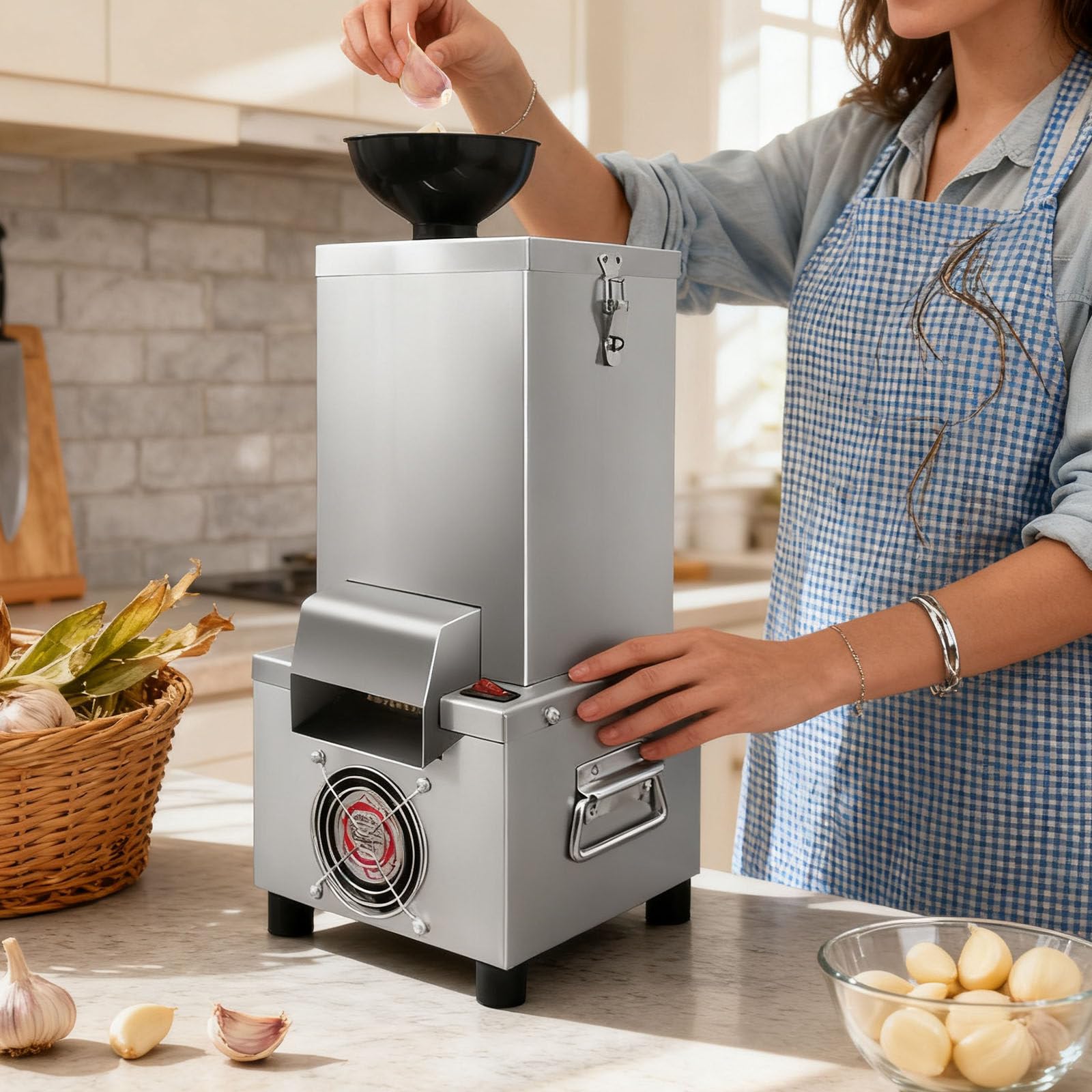 Pelapatate Automatico in Acciaio Inox da 200 W, Sbucciatore Elettrico Professionale per Bulbi D'aglio Secchi, per Ristoranti, Lavorazione Alimentare E Cucina Casalinga