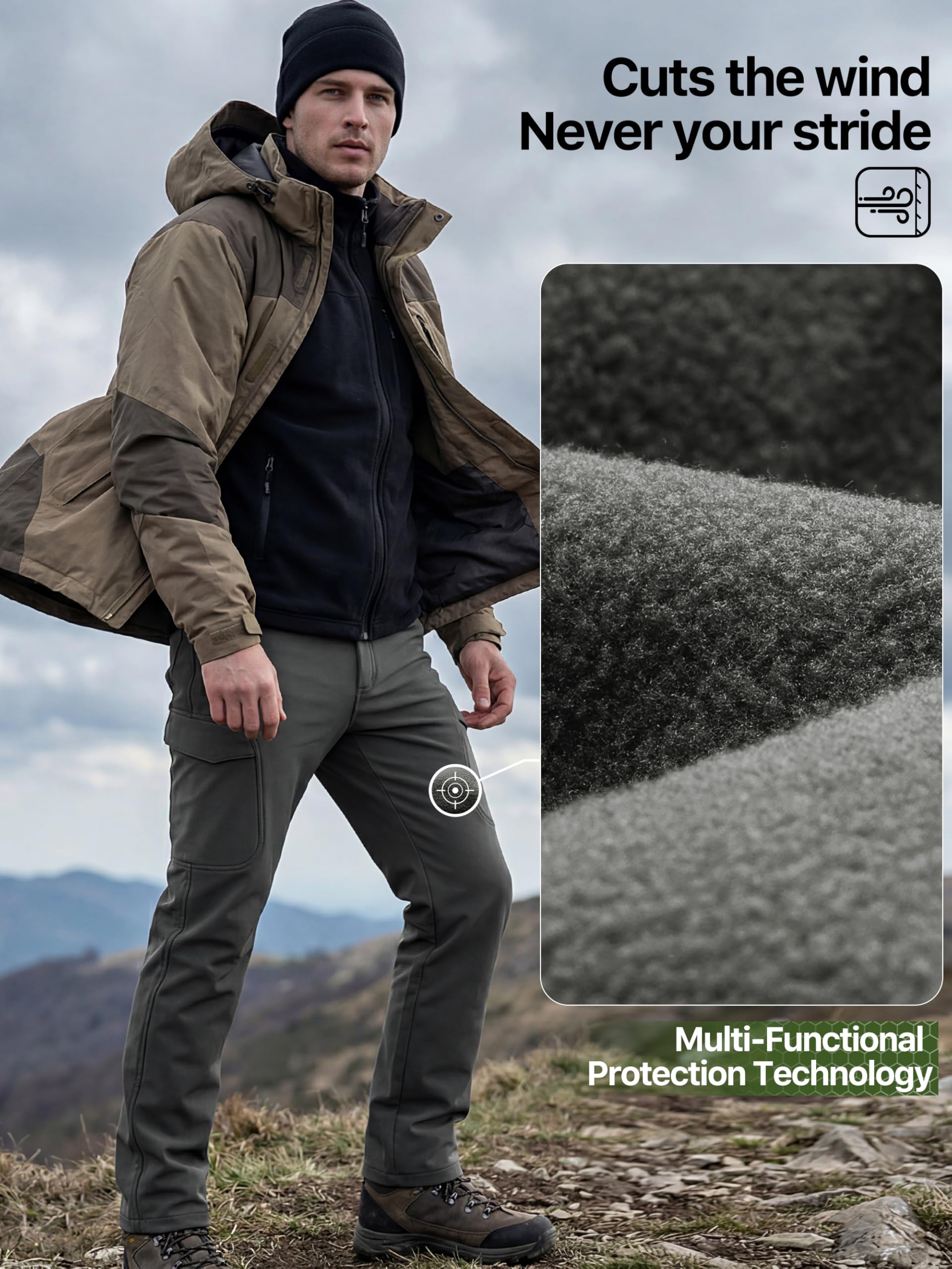 FREE SOLDIER Pantaloni da Lavoro Uomo Pantaloni Sci Termici Pantaloni Trekking Impermeabile Invernali Pantaloni da Caccia Militari Tattici Pantaloni da Neve Softshell Foderati in Pile