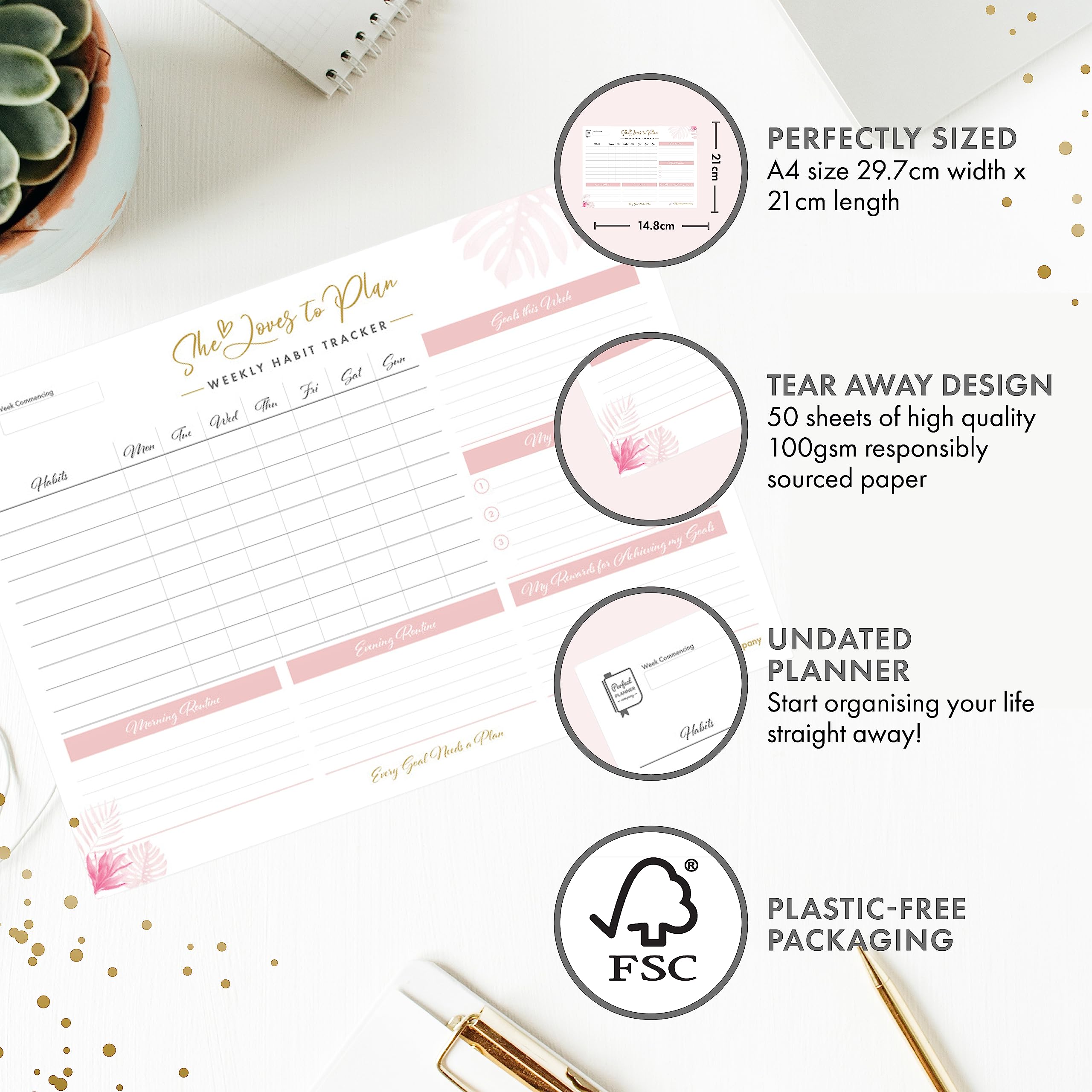 Perfect Planner Company, Weekly Habit Tracker Desk Pad, Undated A4 Planner, Tear Away Design - Image 3