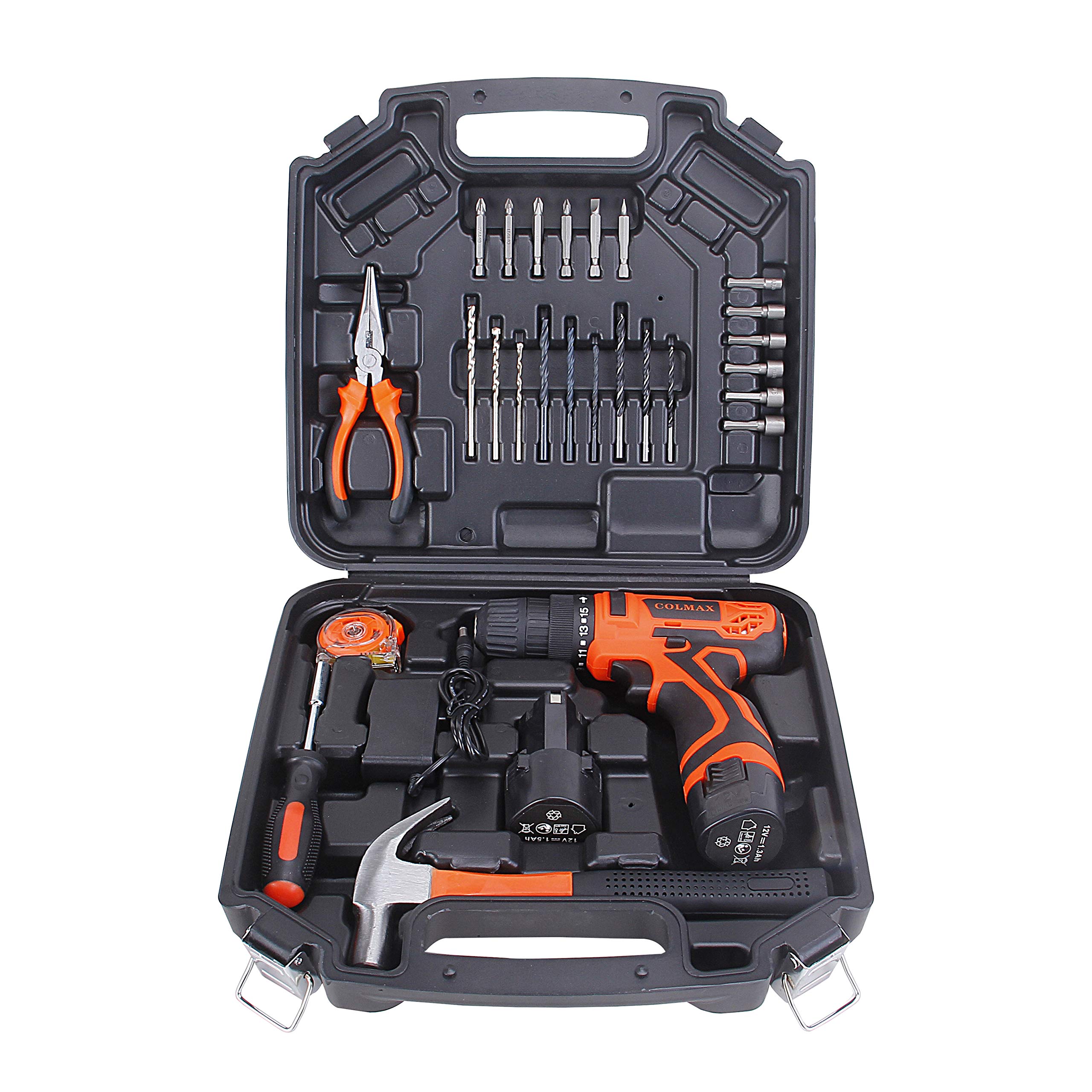COLMAX Hand Combo Power Tool set 28 pcs, With 16.8V Cordless Drill(2 Batteries!) and Household Repairing Mixed Tools, Daily Use Home Repairing Tool Kit…