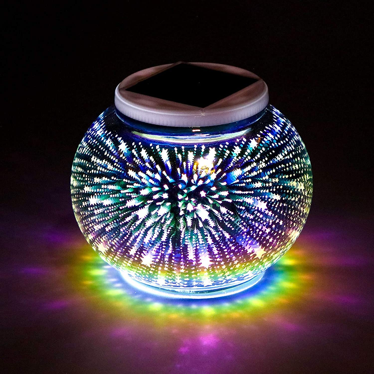 Solar Outdoor Table Lamp, Solar Powered Mosaic Glass Ball Garden Lights Waterproof Color Changing Mood Night Lights for Garden (Star)