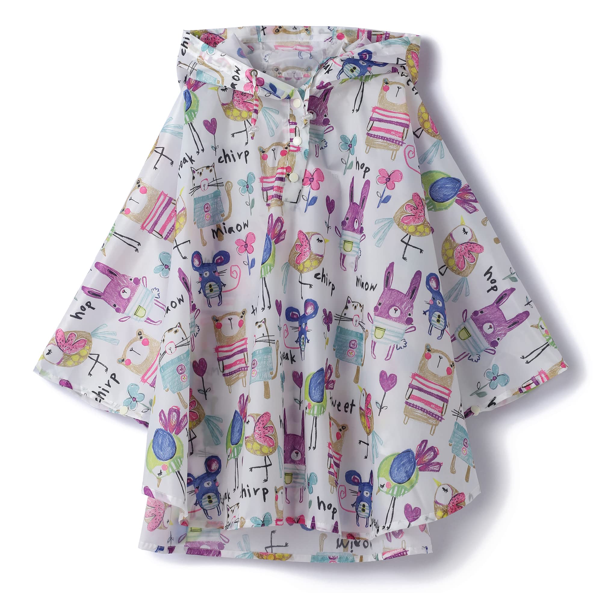 QIKADO Poncho Antipioggia Bambino, Poncho Pioggia Bambina con Cappuccio e Bottoni Portatile