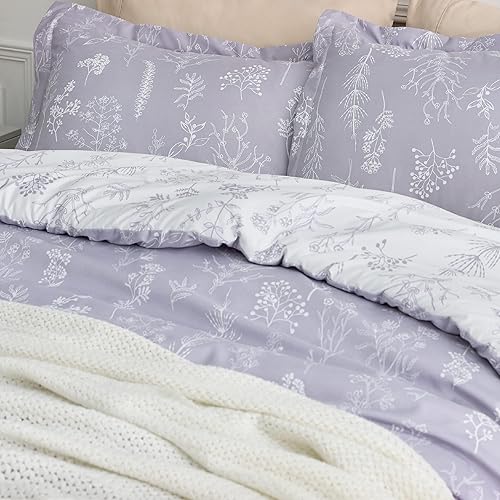 Miniatura 3 de Bedsure Juego de edredón de tamaño Queen, color lavanda, lindo, floral, regalo para mujer, 3 piezas, 1 suave edredón reversible con flores y 2