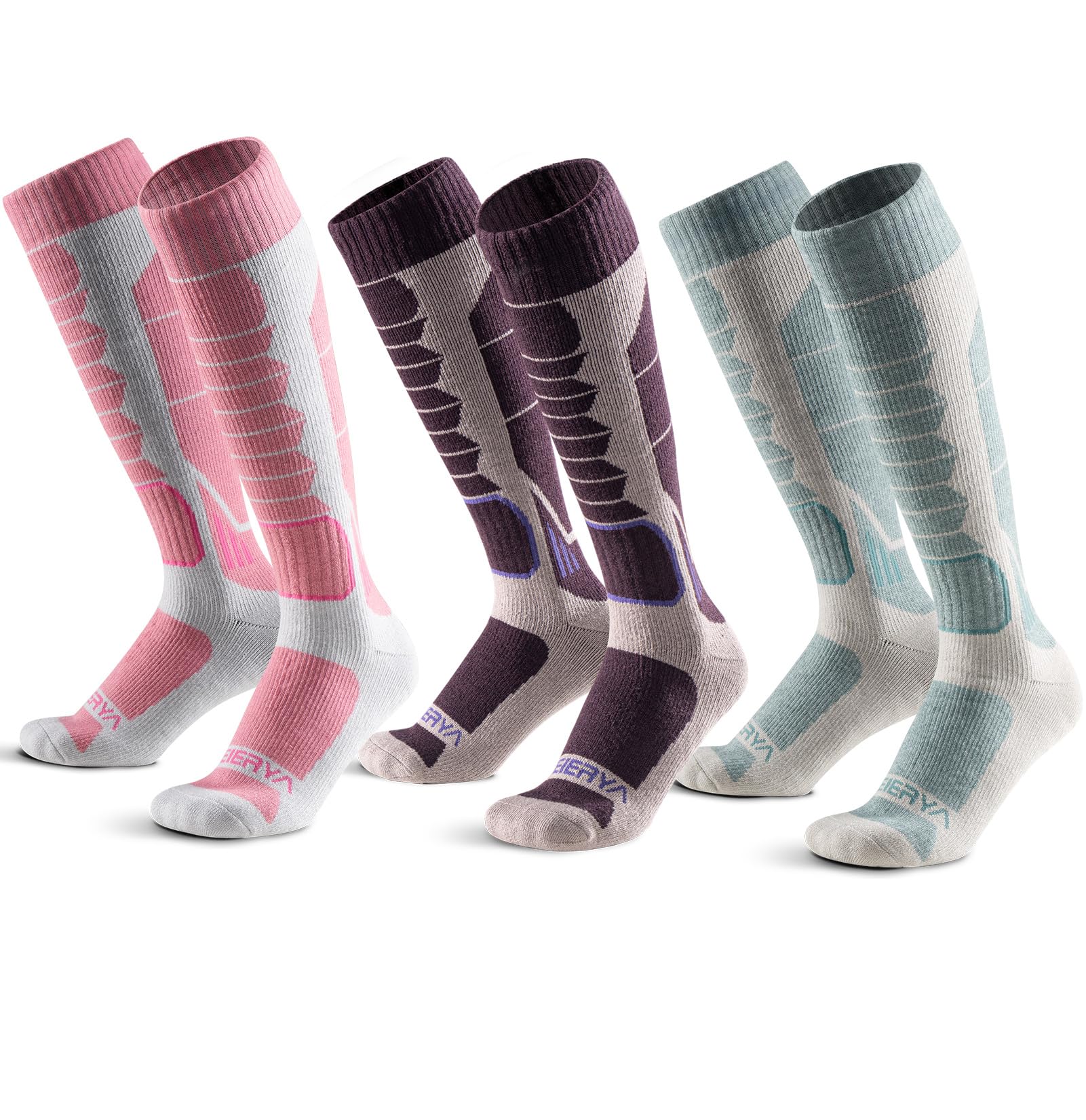 Merino Wool Ski Socks for Men, Women &amp; Youth - Over-the-Calf Full Cushion Thermal Snowboard Socks, Winter Performance