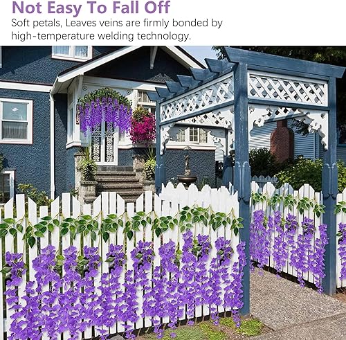 Miniatura 5 de Paquete de 12 flores colgantes de glicina morada, flores colgantes falsas moradas de 3.77 pies, guirnalda de glicina artificial morada, enredaderas