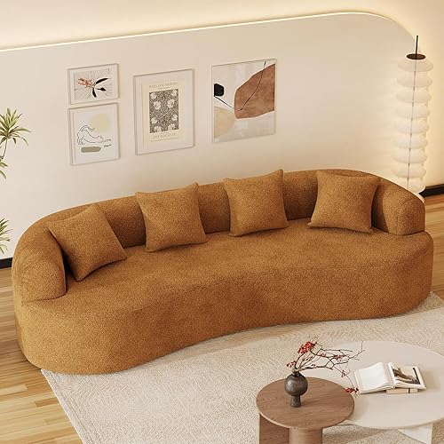 114" Oversized Sectional Sofa for Living Room, Modern Curved Cloud Couch Sectioanl Comfy Chenille Boneless Couch with Deep Seat 4-Seat Plush Foam Sofa, No Assembly Needed, Orange