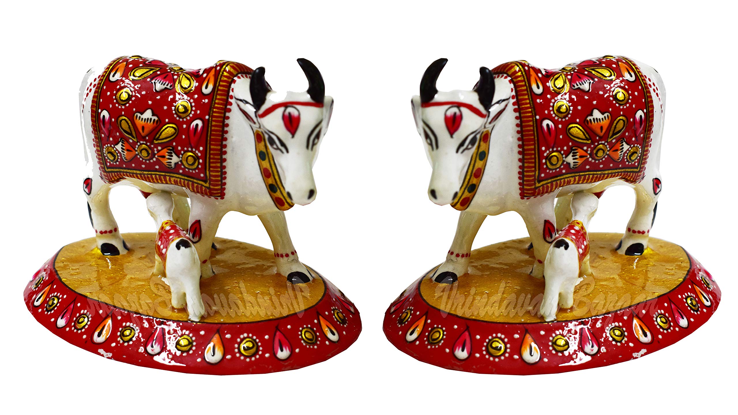VRINDAVANBAZAAR.COM Handicraft meenakari cow with enamel painting- Set of 2; Size: 3 Inch