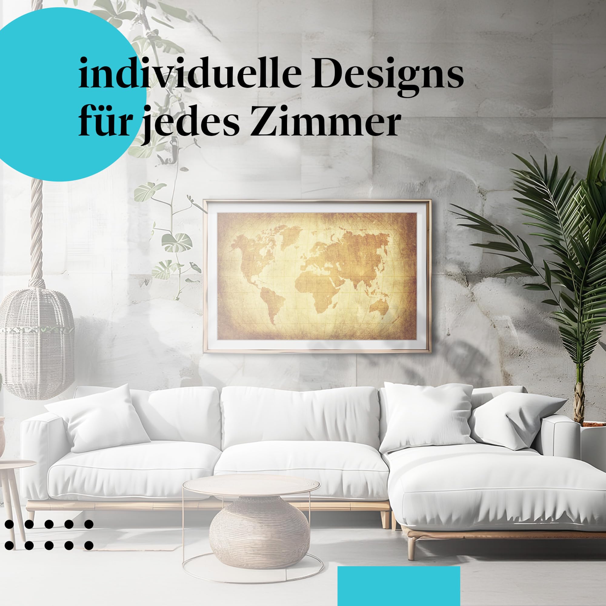 Postereck - 0273 - Vinatge Weltkarte, Erde Kontinente Karte - Unterricht Klassenzimmer Schule Wandposter Fotoposter Bilder Wandbild Wandbilder - Leinwand - 100,0 cm x 75,0 cm
