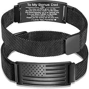 Gifts for New Dad, Stepdad, Dad to Be, Stainless Steel American Flag Bracelet Jewelry for Men, Father’s Day Birthday Christmas Gifts,Adjustable Size