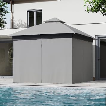 ستائر خصوصية LAUSAINT HOME Gazebo مقاس 10x10 بسحاب وجدار جانبي مكون من 4 ألواح بديل عالمي للفناء الخلفي والحديقة والعشب والرمادي الدخاني