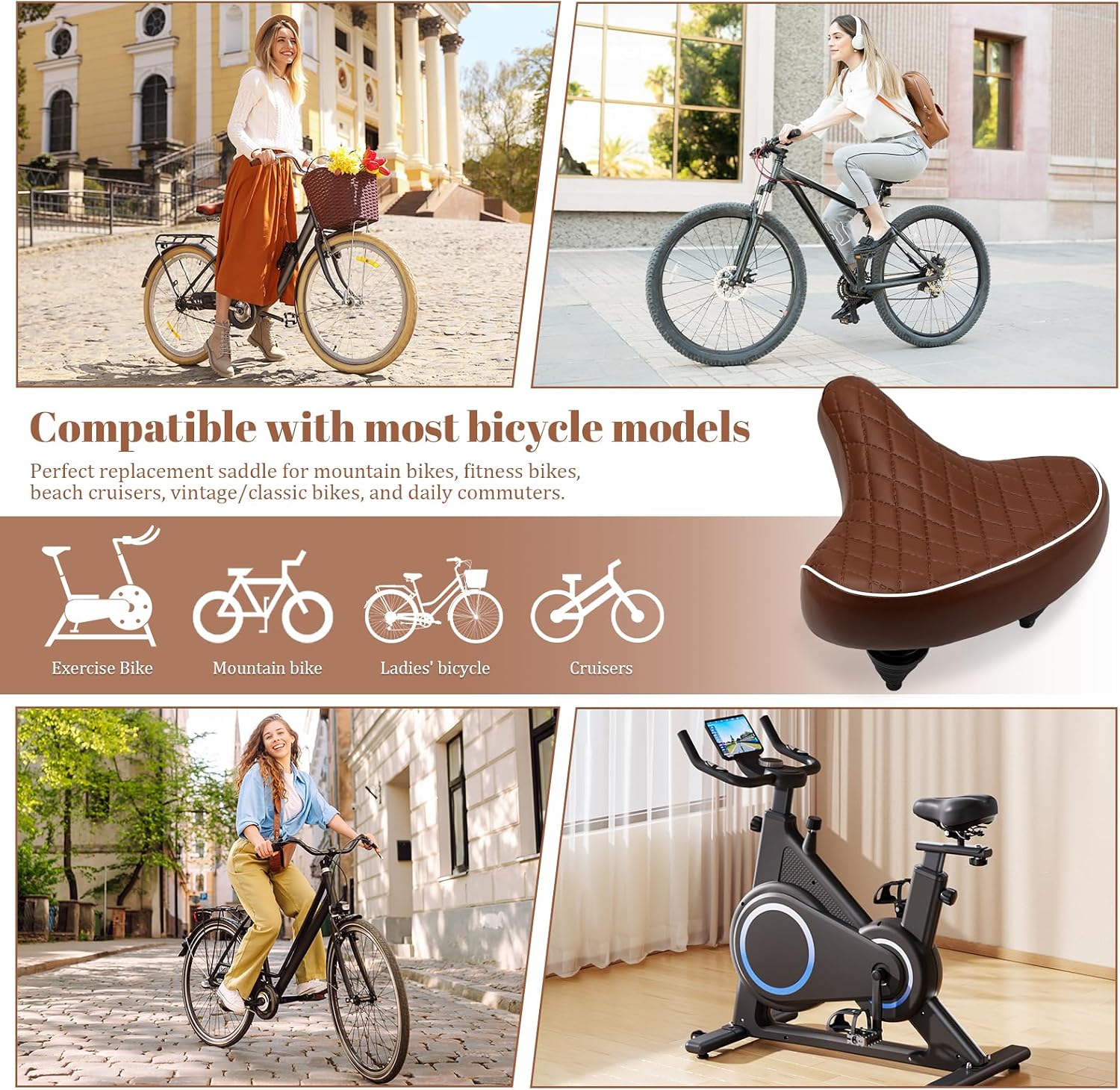 WEEROCK Oversized Adult Bike Saddle with Shock Absorbing Springs, Waterproof Replacement Bicycle Seats, Elastic Memory Foam Padding Fit for Men Women Beach Commuter Bicycles Tricycle
