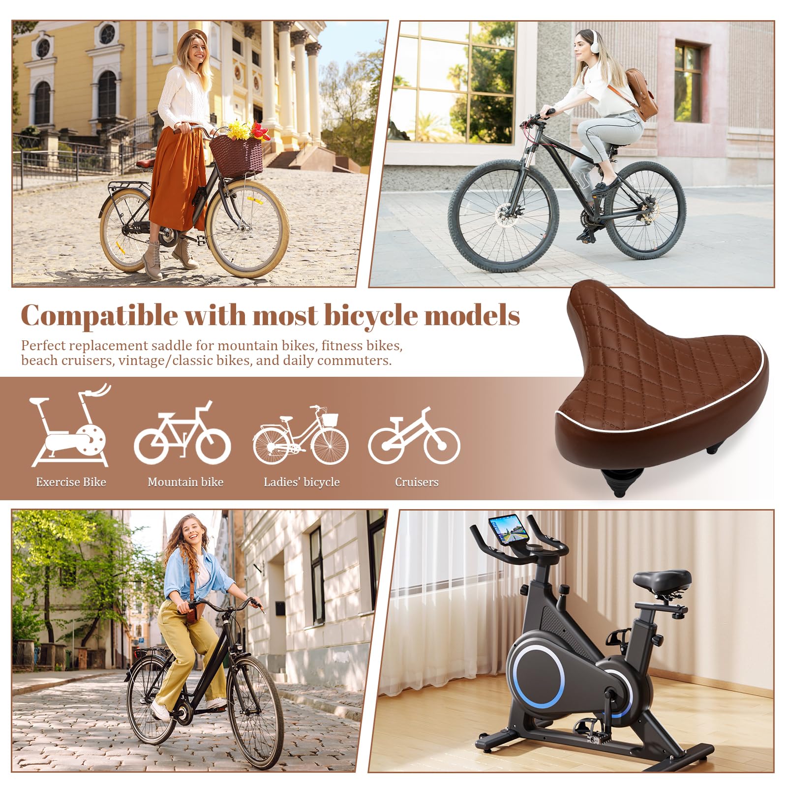 Sillín de bicicleta de alta calidad, con piel sintética, espuma viscoelástica y herramientas, para bicicleta de montaña, bicicleta de montaña, crucero y bicicleta retro
