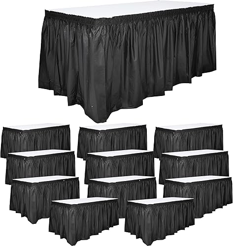 Miniatura 10 de Juvale Paquete de 6 faldas de mesa negras para mesas rectangulares, faldas de mesa de plástico desechables de 29 pulgadas x 14 pies para fiestas,